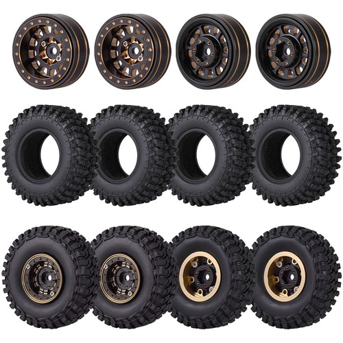 4Pc 9imod Metal Beadlock Hub Wheel Tires Wheel Rim Set for 1/18 TRX4M 1/24 SCX24 - Picture 6 of 17