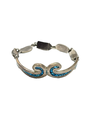 Sterling Silver 925 Turquoise Cluster Bracelet 6" 26.1g - Picture 2 of 5