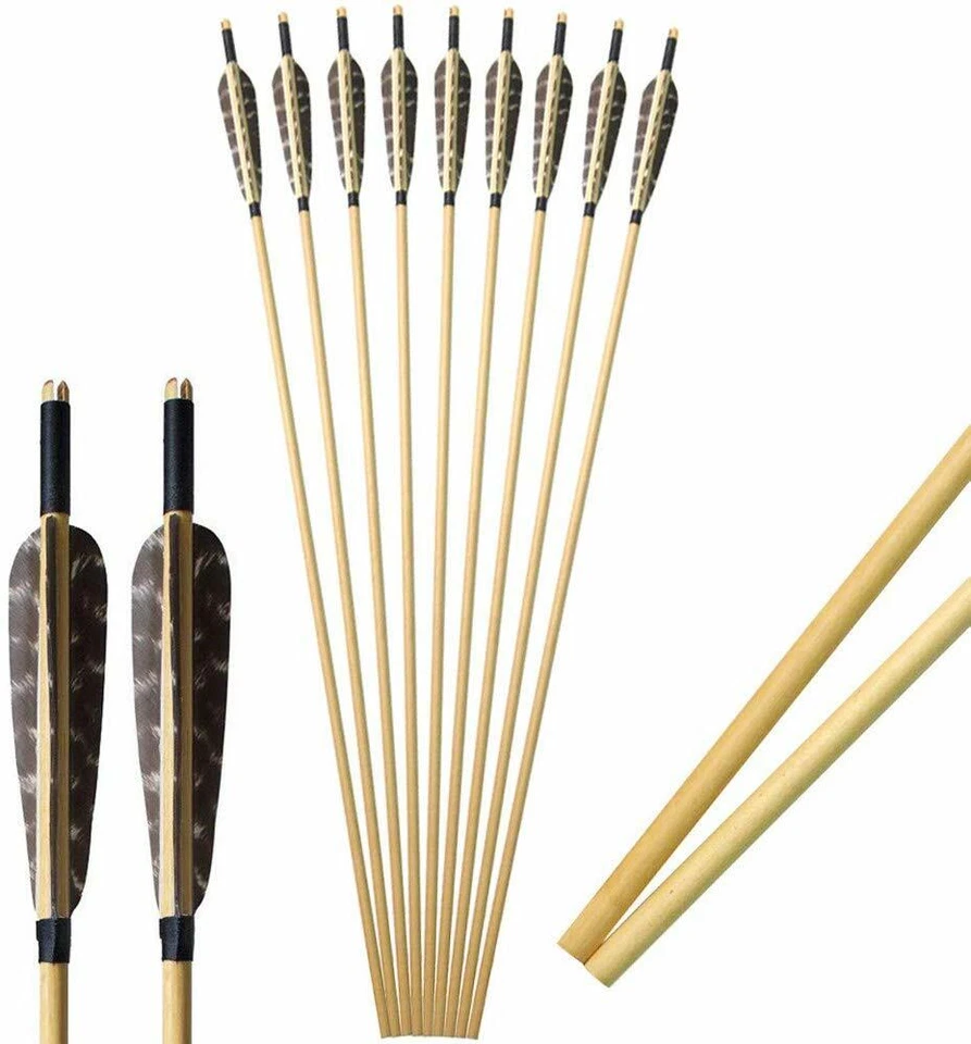 31" Wooden Arrow 5" Turkey Feather Archery Recurve Bow Longbow Hunting Shooting - Image 4 of 4
