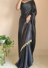 Solid/Plain Bollywood Satin, Silk Blend Saree  Black 