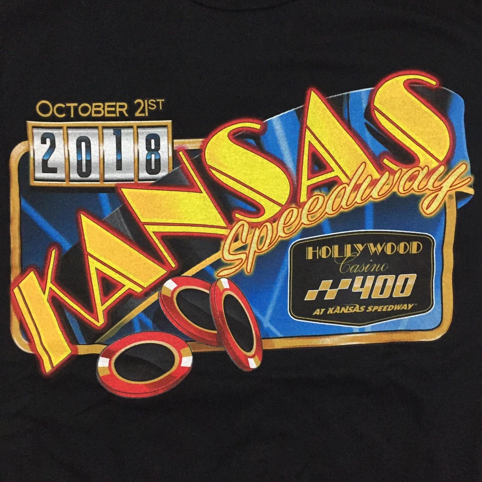 Kansas Speedway Hollywood 400 Nascar T-Shirt 2-Sided Casino Logo 2018 Race Tee M - Image 4 of 4