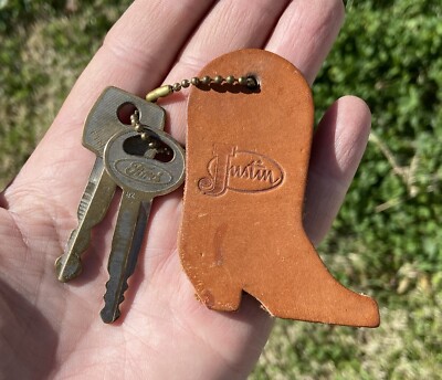 Old Vintage Justin Leather Cowboy Boot Advertising Boots Keychain FORD Car Keys