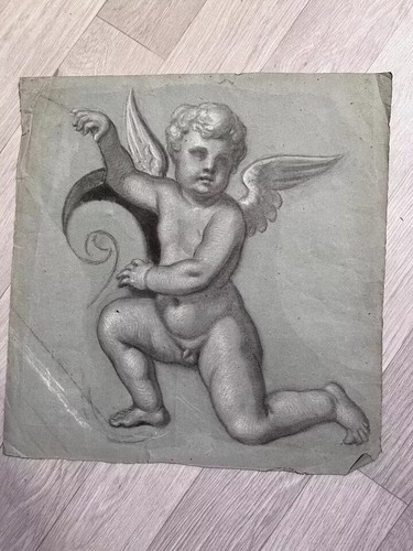 Original Original Antique Pencil 18th century Drawing Nude Angel - Picture 8 of 8