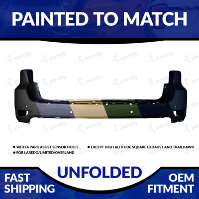 NEW Painted 2014-2022 Jeep Grand Cherokee Rear Bumper W/ 4 Sensor Holes