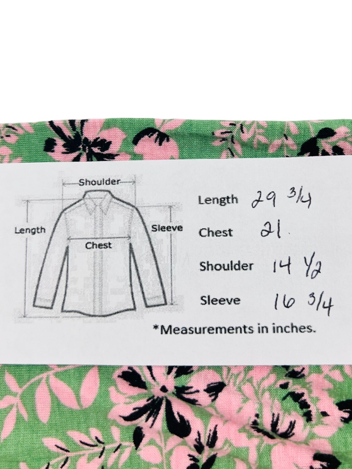 Joan Vass Womens Top Green Floral Pink 3/4 Sleeve Rayon Stretch Flare NWT $48