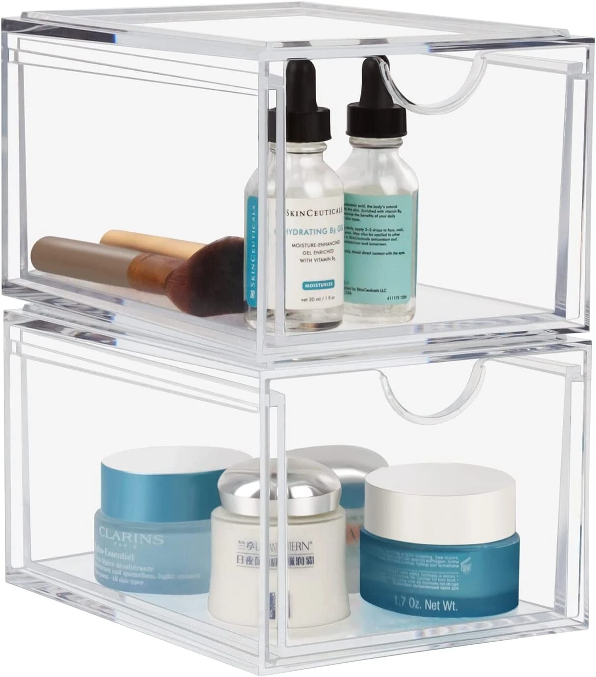 Dezzer Acrylic Stackable Drawer Cosmetic Organizer, Clear Drawer Organiser - X2