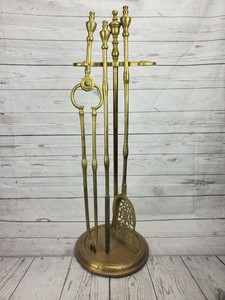 Antique Brass Decorative Fireplace Tools 4 Piece Set Ebay