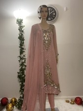 Pakistani Embroidered Peach Georgette Shalwar Kameez Party Wear With Gown
