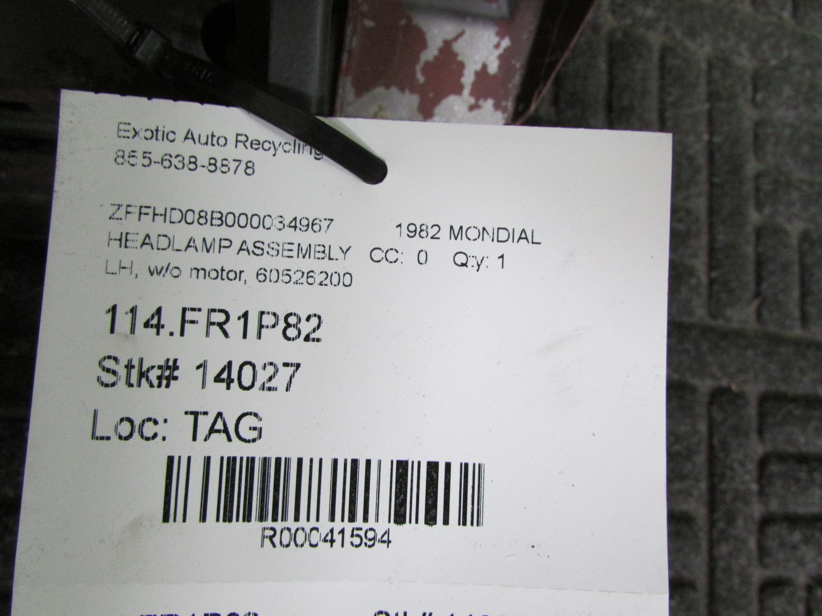 Ferrari Mondial, LH, Left Headlamp/Headlight Assembly, Used, P/N 60526200