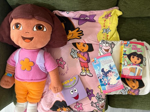 Dora Bedsheet Set, Dora Plushie, Dora VHS Bundle 2003-2005 Nickelodeon