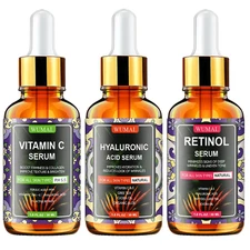 3 Pack Face Serum Set - Includes Vitamin C, Retinol & Hyaluronic Acid - Firming,