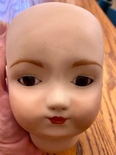 Vintage Porcelain Bisque Doll Head & Glass Eyes - LADY 2, Signed by Artist  1971