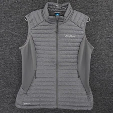 Eddie Bauer First Ascent MicroTherm Goose Down Vest Womens L Gray Pertex Quantum