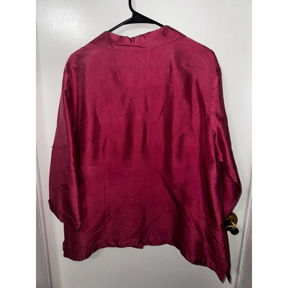 Charter Club 女式 18W 真丝纽扣上衣衬衫葡萄酒红色 3/4 袖 — 第 4/4 张图片