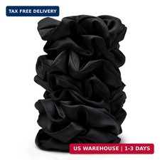 Satin Scrunchies for Women - 8PCS Black Silk Hair Ties - No Crease, Frizz-Free,