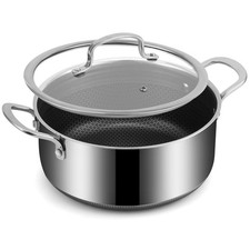 Hybrid Nonstick 5.2 QT Stock Pot with Tempered Glass Lid, Stay-Cool Handles, ...