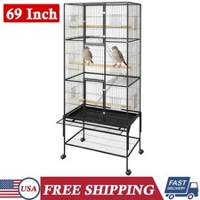 69 Inch Tall Large Bird Cage Parrot Cage Metal Animal Cage With Rolling Stand