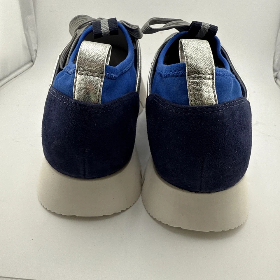 Nine West Welldone Tenis Mujer 5 M Azul Gamuza Plateado Cuero Elástico Nuevas con Etiquetas Foto 4 de 4