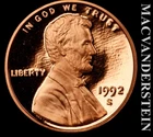 1992-S Lincoln Memorial Cent Proof — photo from another recent sale