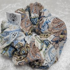 Sale Handmade Girl/Women Princess Scrunchie,White w/Taupe, Fancy Ruffle Hair tie