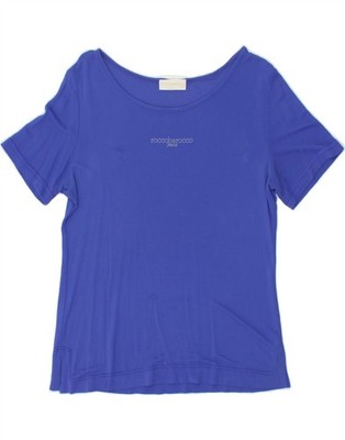 Roccobarocco grafisches Damen-T-Shirt Oberteil UK 12 mittelblau BK20