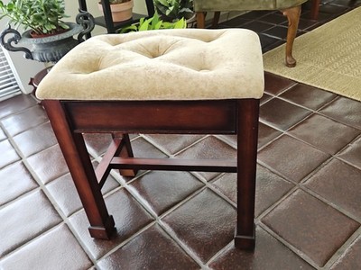 Vintage Tufted Bench/Stool & Drawer Mahogany Bombay Company 18'' H X 18'' L X 12''W