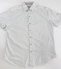 Robert Graham Classic Fit Shirt Men SZ L  Short Sleeve White Blue Dash Print AOP
