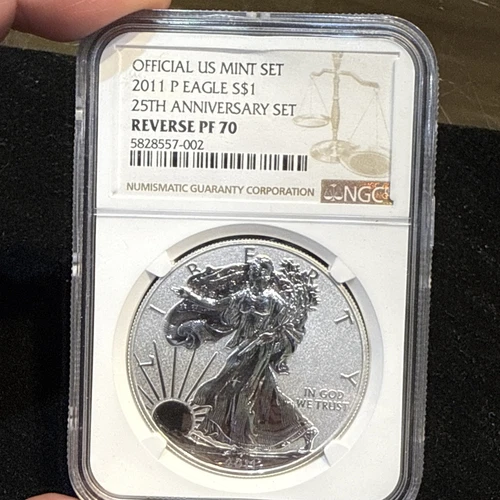 2011 P REVERSE PROOF SILVER EAGLE NGC PF70 FROM THE 25TH ANNIVERSARY SET LABEL