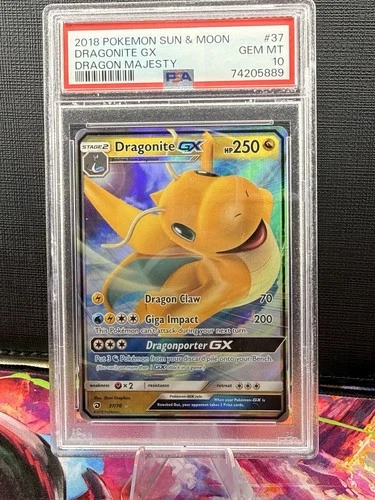 2018 POKEMON SUN & MOON DRAGON MAJESTY #37/70 DRAGONITE GX PSA 10