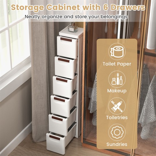 6-Drawer Narrow Rolling Storage Cabinet w/ Pull Handles Built-in Wheels - Picture 6 of 9