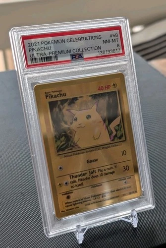 PSA 8 Pikachu #58 Metal Gold Celebrations Promo 2021 Pokémon – MINT – Sequential