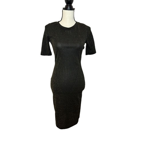 Haute Monde Women's M Dress Bodycon Black Gold Sparkle Dress Knee Length 
