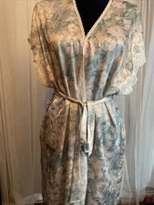 VTG Lucie Ann II Pastel Pink Blue Floral Robe Short Lace Kimono USA EUC Large