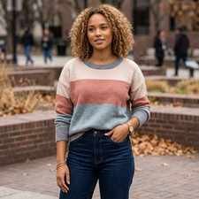 WOMEN S LONG SLEEVE COLORBLOCK PULLOVER SWEATER