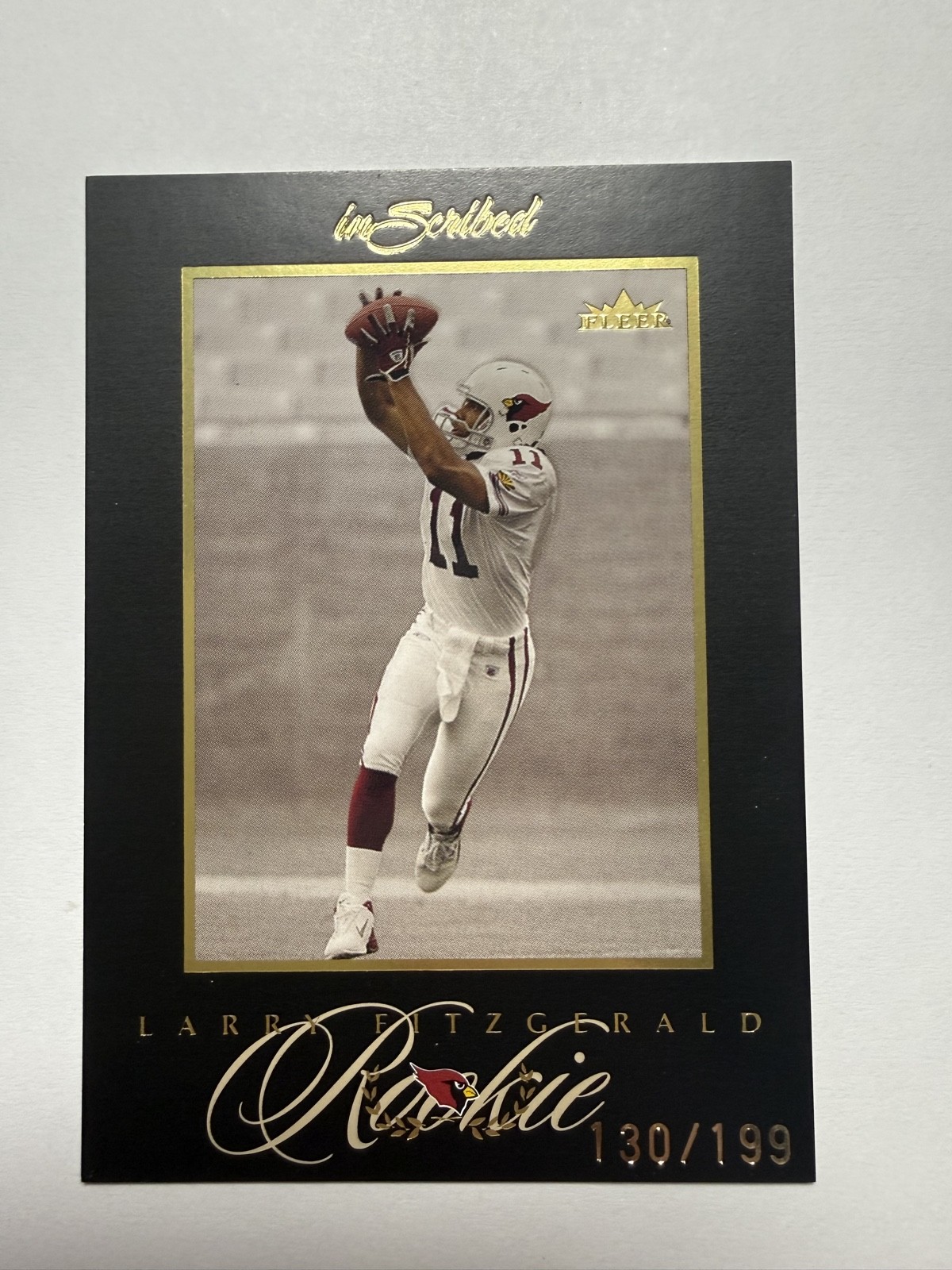 Larry Fitzgerald Fleer Inscribed #77 Black Gold Border