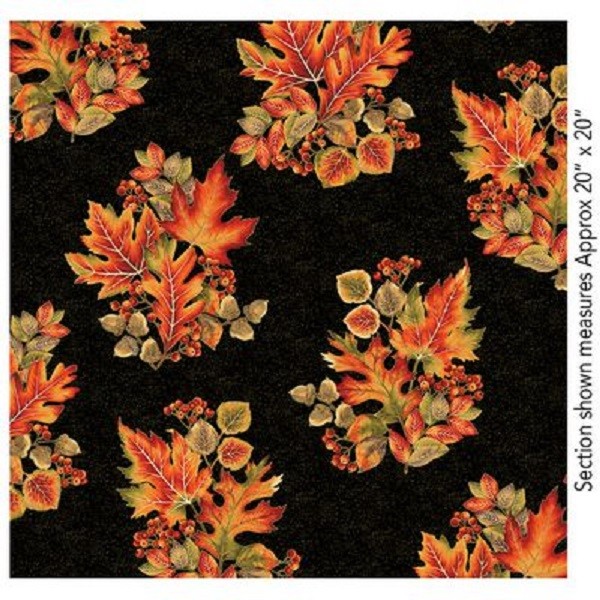 Autumn Leaves Metallic Accents cotton quilt fabric BTY Benartex Spray