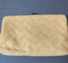 Vintage White Beaded Clutch Purse with inside pocket