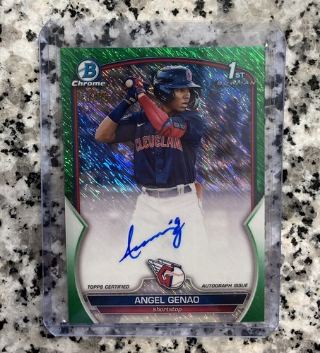 2023 Bowman 1st Chrome Angel Genao Green Shimmer Auto /99 Cleveland Guardians