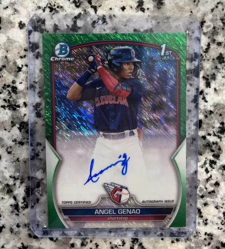 2023 Bowman 1st Chrome Angel Genao Green Shimmer Auto /99 Cleveland Guardians