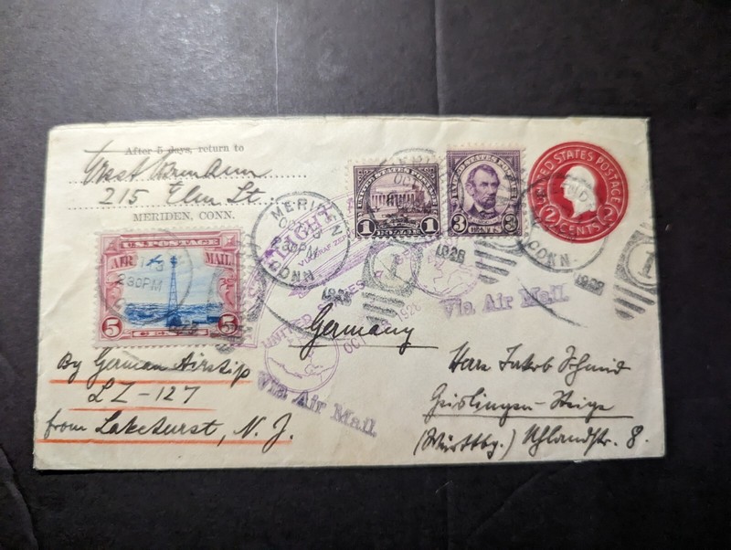 1928 USA Airmail LZ 127 Graf Zeppelin Cover Meriden CT to Goslingen Germany