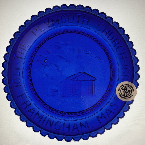 Framingham Plymouth Church Massachusetts Cobalt Blue Glass Pairpoint Cup Plate - Picture 5 of 7