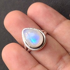Natural Rainbow Moonstone 925 Sterling Silver Handmade Ring All Size Available