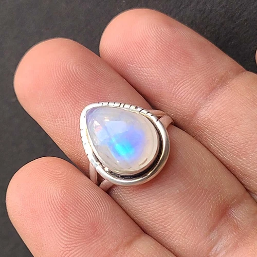 Natural Rainbow Moonstone 925 Sterling Silver Handmade Ring All Size Available