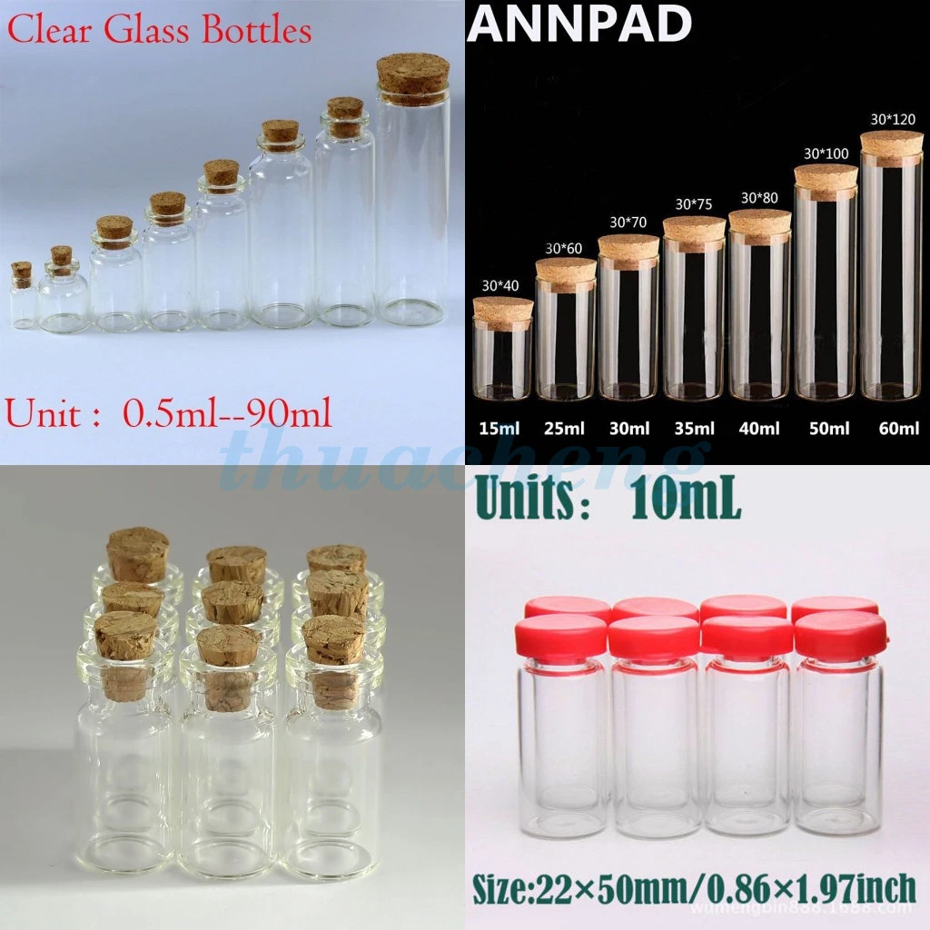 5-100pcs 0.5-200ml Empty Vials Clear Glass Bottles with Corks Jars Small bottle
Opens in a new windo