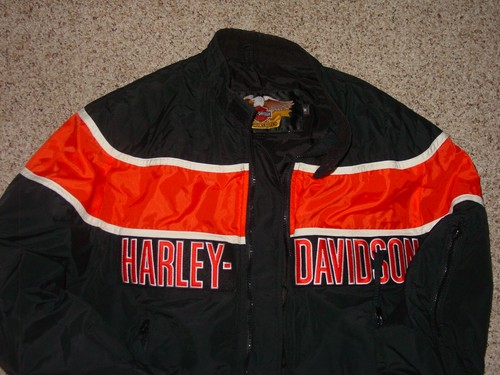 Mens Harley Davidson Black/Orange Nylon Jacket! Size M - Picture 2 of 9