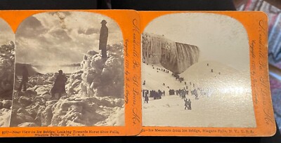 2 Stereoview PHOTOS Niagara Falls Ice Bridge / Horse shoe Falls 1899 New York 