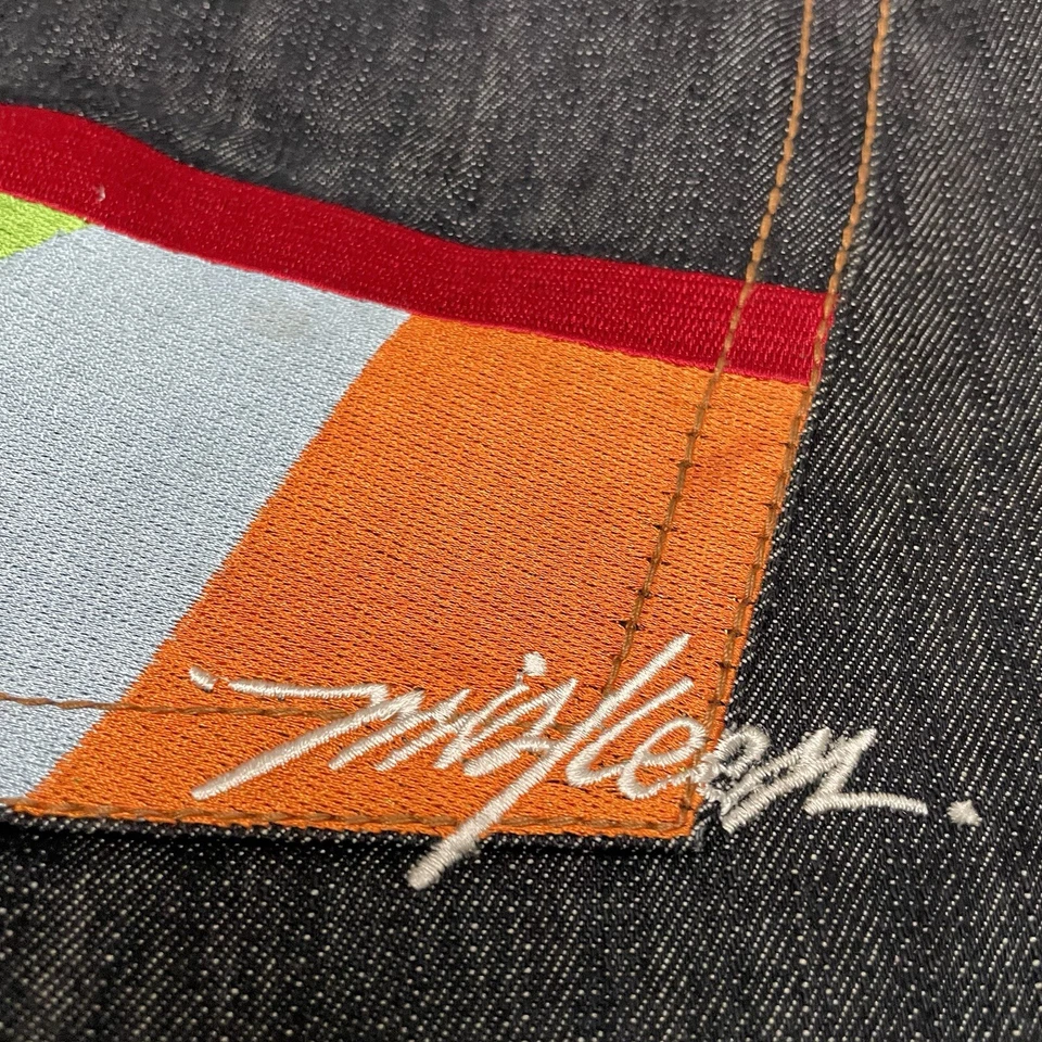 VTG Miskeen Jeans Mens 42x34 Blue Baggy Wide Leg Embroidered Hip Hop Grunge Y2K - Image 3 of 4