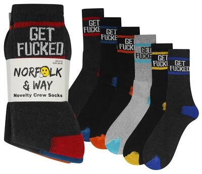 6 pack Mens Novelty Get F*cked Cotton Rude Swear Socks 6-11 Gift Secret Santa