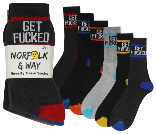 6 pack Mens Novelty Get F*cked Cotton Rude Swear Socks  6-11 Gift Secret Santa