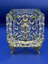 Vintage 1960s Lead Crystal Cut Clear Glass Cigarette Ashtray 7 1/2” Heavy